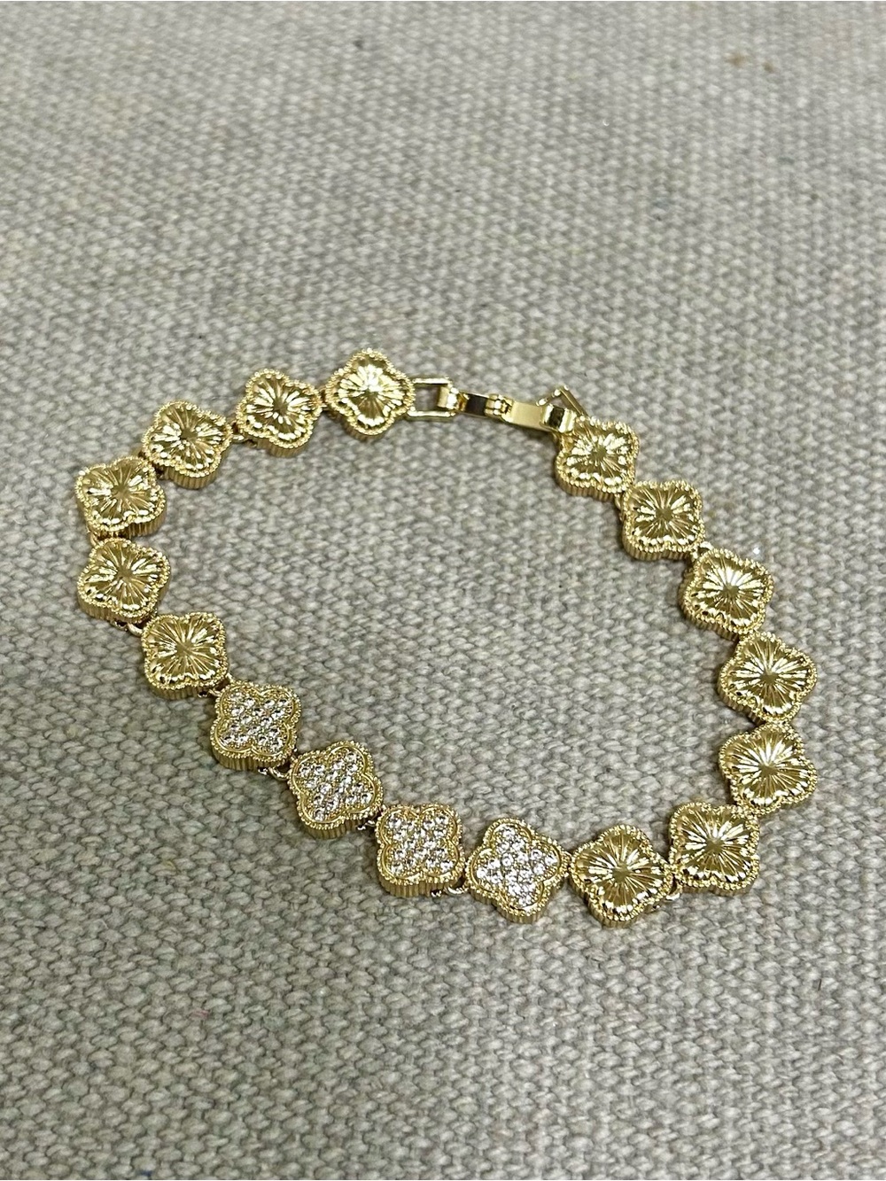 Gold Plated Floral Link Bracelet with Pavé Accents
